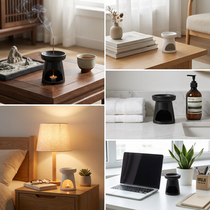 เตาเผาเครื่องหอมเซรามิกแบบมินิมอล สีดำด้านขาว สำหรับน้ำมันหอมระเหย เครื่องกระจายกลิ่นหอมสำหรับบ้านหรูหรา เหมาะสำหรับการทำสมาธิ ตกแต่งสไตล์เซน - Product Image 3