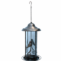 Mangeoire à oiseaux décorative avec tube transparent, ornement floral, cadre métallique, dôme, plateau à graines, chaîne de suspension, décoration de jardin, écologique, résistant à la rouille