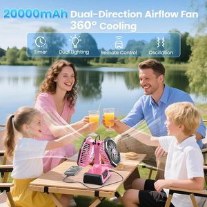 USB C Rechargeable Camping Fan Auto Oscillation Dual Head LED Lantern 20000Mah Multi Function Outdoor Jobsite Cooler - Product Image 2