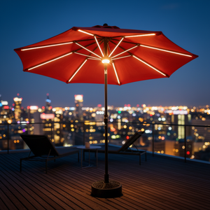 <span class=keywords><strong>Sombrilla</strong></span> Redonda LED Solar Moderna de 2.7m, Impermeable, con Barras de Luz, Poste Central y Manivela de Inclinación, para Cafetería, Jardín, Exteriores - Product Image 1