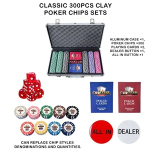 Juego de 300 Fichas de Póker de Arcilla con Estuche de Aluminio de 6 Ranuras, 50 de Cada Valor (1-500), Incluye Cartas, Dados y Botones, para Juego de <span class=keywords><strong>Casino</strong></span> Nocturno, Venta al Por Mayor - Product Image 1