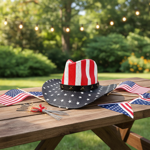 Sombrero de Vaquero Unisex de Paja con Diseño de Bandera Americana, Ala Moldeable, Sombreros para Fiestas Vaqueras de Texas, Actividades al Aire Libre, Viajes de Verano - Product Image 3