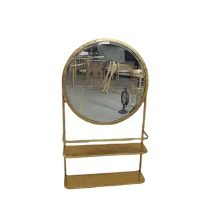 Dekorasi Ruang Antik Cermin Emas Deco Retro dengan Rak