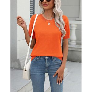 Suéter de punto ligero con cuello redondo y manga corta para mujer, ropa básica informal holgada - Product Image 2