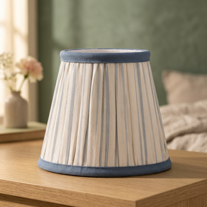 Premium Khadi Linen Stripe <b>Lampshade</b> | Blue & Beige Pleated Fabric <b>Drum</b> Shade for Elegant Home Decor - Product Image 3