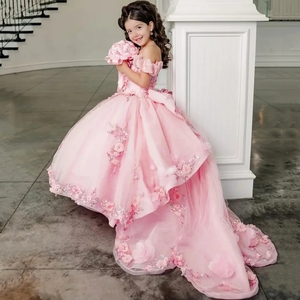 <span class=keywords><strong>Abiti</strong></span> da Damigella Personalizzati con Applicazioni Floreali e Lungo Strascico, Splendido Vestito da Principessa per Compleanno e Banchetto - Product Image 3