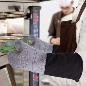 Gant de four en silicone et coton résistant à la chaleur, extra long, pour la pâtisserie, la cuisson, la cuisine, outil de cuisine, gants en silicone - Product Image 2