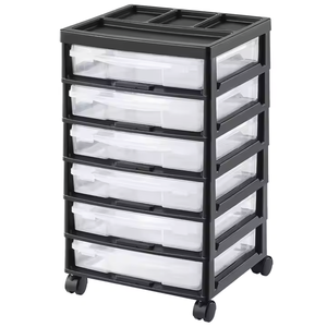 Black Clear 6 <b>Drawer</b> <b>Storage</b> Cart With Caster Wheels for Kitchen Office Garage and Small Business Organization Custom Logo - Product Image 1
