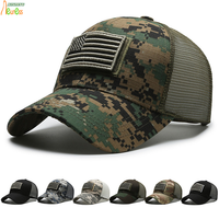 Casquette de sport rétro camouflage en gros B2B, chapeau tactique semi-mesh pour le camping, la pêche, la randonnée, la chasse, avec support de patch personnalisé