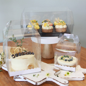High Quality Rectangle Transparent PET Dessert Container Plastic Small Cake Swiss Roll Gift Box With Handle