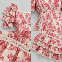 Robe Courte Décontractée Femme Personnalisée à Manches Volants et Col en V, Imprimé Floral Vintage, à Volants Superposés, Vente en Gros Direct Usine avec Faible MOQ