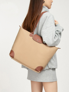 Custom Women's Luxury Nylon Tote <b>Bag</b> with PU Leather Top handle <b>Large</b> Casual Shoulder Purse Nylon summer <b>bag</b> - Product Image 4