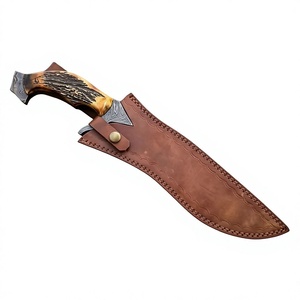 DIY Outdoor Hunting Tool Stainless Damascus Steel <b>Knives</b> With Stag Horn <b>Handle</b> Fine Leather Sheath Stag <b>Handle</b> Knifes - Product Image 5