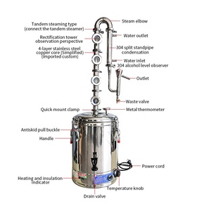 Alambic domestique électrique 70L pour distillation d'alcool, distillateur de spiritueux à colonne de reflux à 4 couches avec cœur en cuivre - Product Image 4