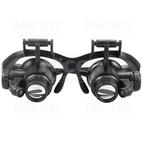 10X 15X 20X 25X Headband Magnifier Double Eyes Glass Jeweler Loupe with 2 LED Lights 8 Replaceable Lens for Jeweler Watch Repair