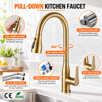 Robinet de cuisine en acier inoxydable, monocommande, à douchette extractible, à col de cygne, à montage sur comptoir, pour évier de cuisine, eau chaude et froide