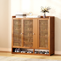 Meuble à chaussures moderne en bois, design modulaire peu encombrant, rangement ventilé, organisateur de chaussures multifonctionnel, porte à persiennes pour entrée