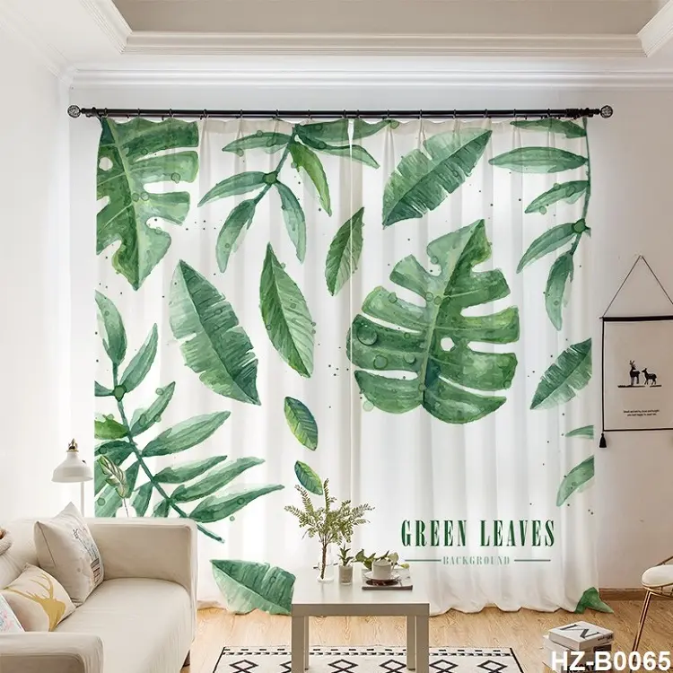 Wholesale palm leaf tree print curtains with grommet bamboo printed curtains 100% polyester bedroom blackout curtains