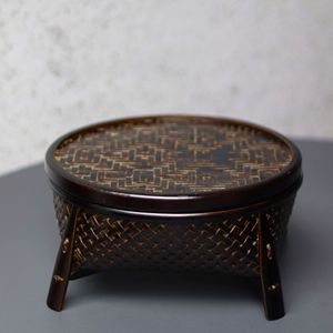 <b>Bamboo</b> Woven Storage Basket Round Black And Yellowish Brown Tea Set <b>Container</b> Living Room Use - Product Image 4