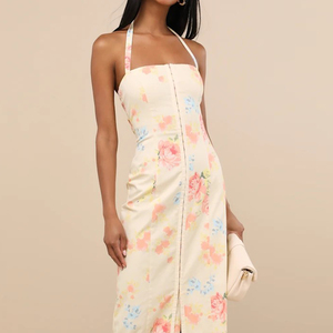 Haut dos nu sexy pour femme, col carré, fermetures éclair, fentes, tenue de soirée d'été, imprimé personnalisé, col halter, coupe droite, longueur midi - Product Image 5
