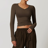 T-shirt de sport à manches longues pour femme, grande taille, séchage rapide, respirant, pour la course à pied, coupe ajustée, motif uni, ensemble de sport pour le yoga