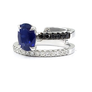 Bijoux à production rapide spécialisés de haute qualité en or blanc massif 18 carats véritable diamant noir saphir bague en pierre principale pour femme - Product Image 3