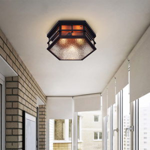 Outdoor Hexagonal Flush Mount Light Gold Body Stainless Steel Frame <b>Glass</b> <b>Shade</b> E26 LED 3500K Warm White AC 220V Adjustable - Product Image 2
