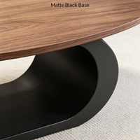Table basse ovale en bois de noyer de qualité E1, base en C noire, table centrale moderne robuste pour salon, bureau à domicile
