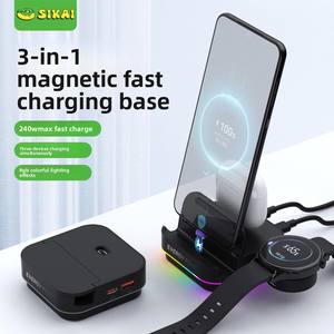 Cargador rápido magnético inalámbrico portátil 3 en 1 <span class=keywords><strong>Base</strong></span> <span class=keywords><strong>de</strong></span> soporte <span class=keywords><strong>de</strong></span> <span class=keywords><strong>carga</strong></span> rápida <span class=keywords><strong>de</strong></span> 240W con luces RGB para relojes inteligentes - Product Image 2