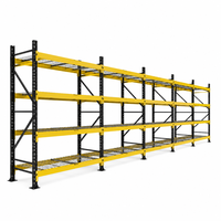 Étagère de stockage métallique à longue portée, réglable, jaune et noire, de capacité moyenne, à 3 niveaux, pour centre logistique
