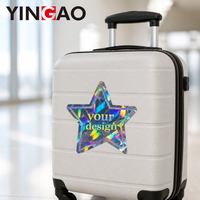 Autocollant personnalisé en forme d'étoile holographique découpé à la forme, imperméable, résistant aux rayures, en vinyle, pour valise, ordinateur portable, bouteille, logo
