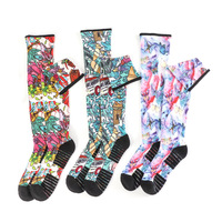 Chaussettes de compression OEM d'été montantes imprimées, motif floral et animalier 360°, pour le fitness et le sport, avec effet amincissant et de compression sur les jambes