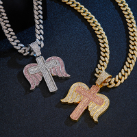 Vente en gros unisexe mode Bling strass croix ailes pendentif collier glacé Hip Hop chaîne cubaine pendentif bijoux