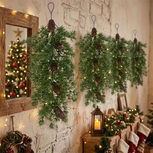 Décoration murale de Noël FUYI en aiguilles de pin artificielles avec cônes de pin, 36 pouces, avec lumières, pour décoration intérieure et extérieure des fêtes - Product Image 1