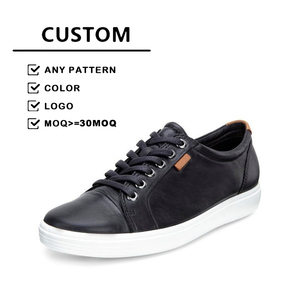 Men's Genuine Leather Board <strong>Shoes</strong> Comfortable Hundred Flip White Sneakers Lace-up <strong>Flat</strong> Casual <strong>Shoes</strong> - Product Image 1
