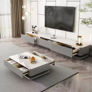 Mueble de TV Moderno y Lujoso, Juego de Mesa de Centro con Superficie de Piedra Blanca para Sala de Estar de Hotel, Mueble Elegante para el Centro de la Sala - Product Image 2