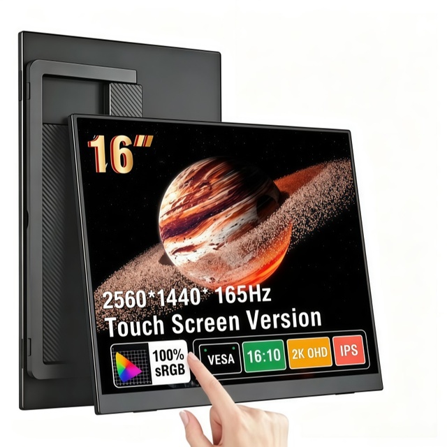 16' 2K QHD Portable Monitor 10-Point Touchscreen IPS Display with 100% SRGB USB-C  Travel Second Screen for Laptop PC Mac