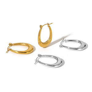 Pendientes de aro en forma de U, oro de 18 quilates, acero inoxidable, diseño geométrico para mujer, joyería de moda TE6776 G S - Product Image 5