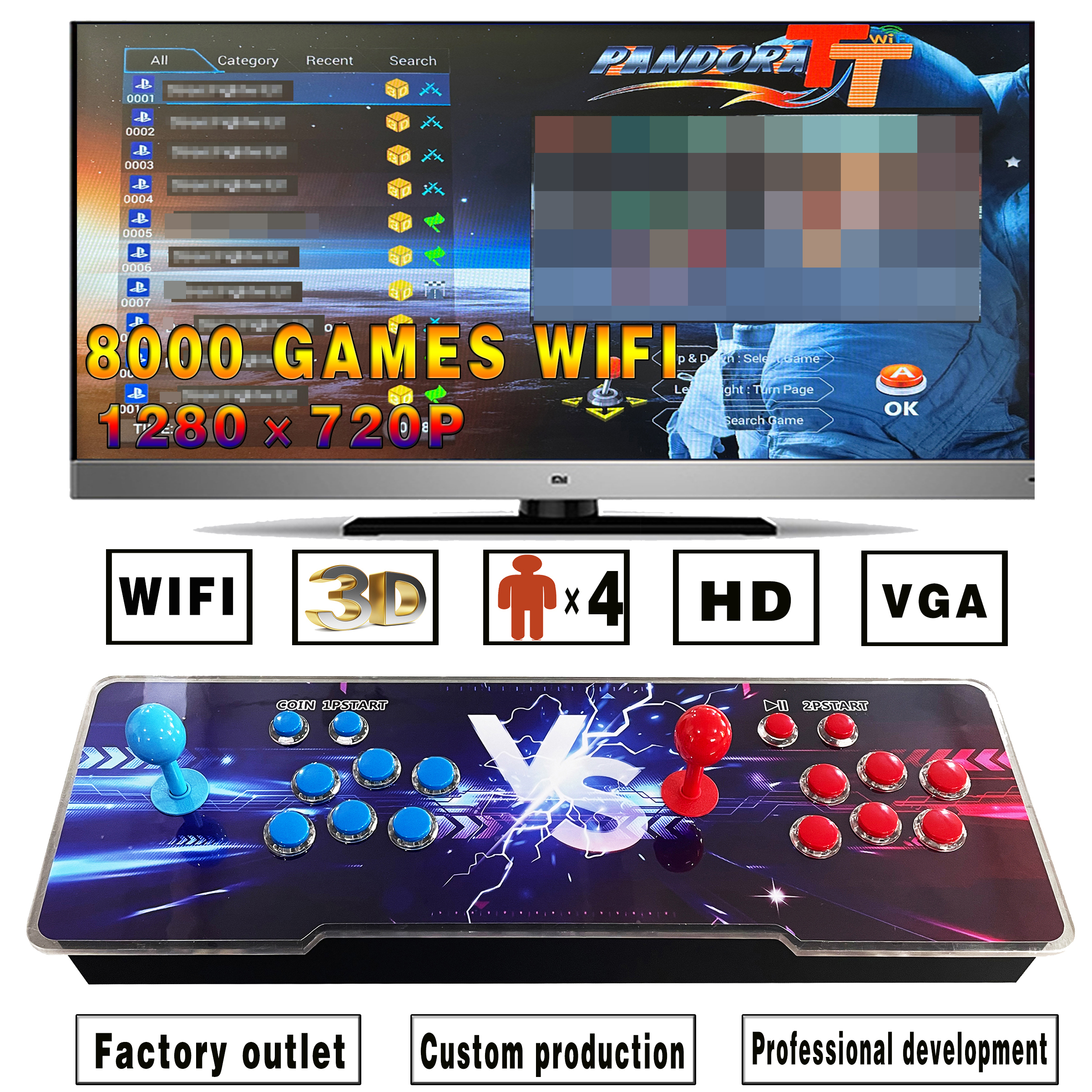 8000 in 1 Wifi Pandora Box Arcade Double Rocker Game Machine