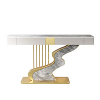 Table d'entrée de luxe légère en pierre avec tiroir, pour couloir et salon, table murale d'appoint