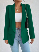 Blazer Wanita Bergaya Lengan Panjang Kerah Syal (Stok Ekspor, Ukuran XS-XL, Model B6027L) Mantel Musim Semi Gugur