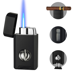 Encendedor de antorcha todo en uno de venta superior con cortador de cigarros incorporado corte en V, soporte para cigarros, encendedor de cigarros Jet Flame a prueba de viento con cortador - Product Image 2