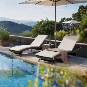 Ensemble <span class=keywords><strong>de</strong></span> chaises longues en rotin moderne Phoenix Pamapic à pieds coniques, 3 pièces, dossier réglable, <span class=keywords><strong>coussin</strong></span> amovible, pour l'extérieur - Product Image 3