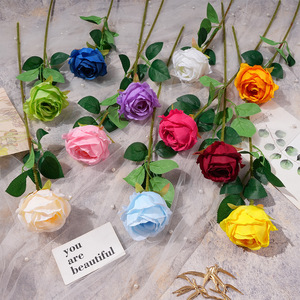 Rose artificielle en soie à tête unique, aspect pêche, haute simulation, pour décoration de mariage, fleur ornementale - Product Image 1