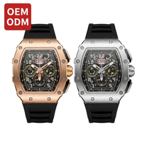 Montre sport mécanique ovale de luxe VVS pour homme, montre en acier inoxydable pour homme, bracelet en caoutchouc, montre vintage, faible MOQ