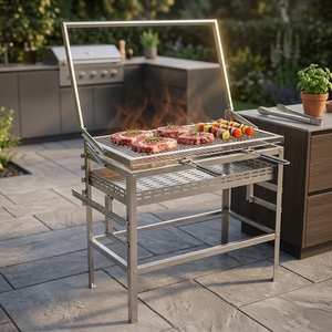 Parrilla de Barbacoa Giratoria Portátil Comercial para Exteriores, de Carbón, de Acero Inoxidable 304, <span class=keywords><strong>Plegable</strong></span> - Product Image 1