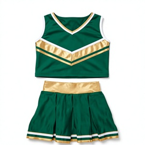 Uniforme de cheerleading personnalisé sublimé vert et or, haut court sans manches, jupe plissée, vêtements de sport d'équipe, vêtements OEM - Product Image 1