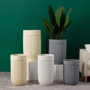 Commercio all'ingrosso Brillante Cilindro Vaso di Sesamo Pittura di Colore Beige con Linee Rette Vaso <span class=keywords><strong>Giardino</strong></span> in Stile - Product Image 2
