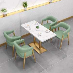 आधुनिक रेस्तरां फर्नीचर दूध चाय कॉफी शॉप गोल्डन मेटल लकड़ी का बूथ सोफा चमड़े की सीट स्पंज कुशन बूथ सोफा - Product Image 5