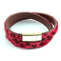 Bracelet en cuir véritable pour femme, style zèbre, fermoir magnétique, bracelet double tour, bracelet en cuir de queue de cheval léopard véritable, vente chaude
